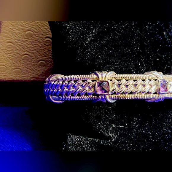 NWOT Judith Ripka Sterling Collection Amethyst Hinged Cuff Bracelet - Picture 5 of 13